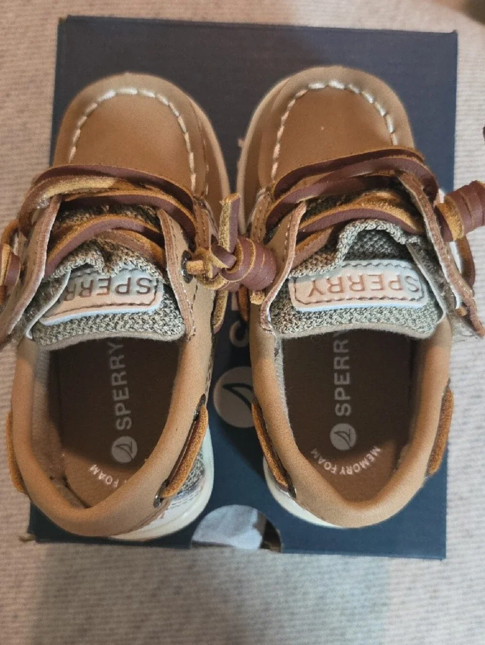 Toddler Sperry Tan & White Kids Boat Shoes with Memory Foam